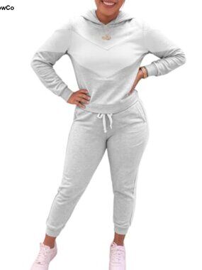Two Piece Hoodie Jogger Sweatsuit Set Long Sleeve Pullover Loungewear